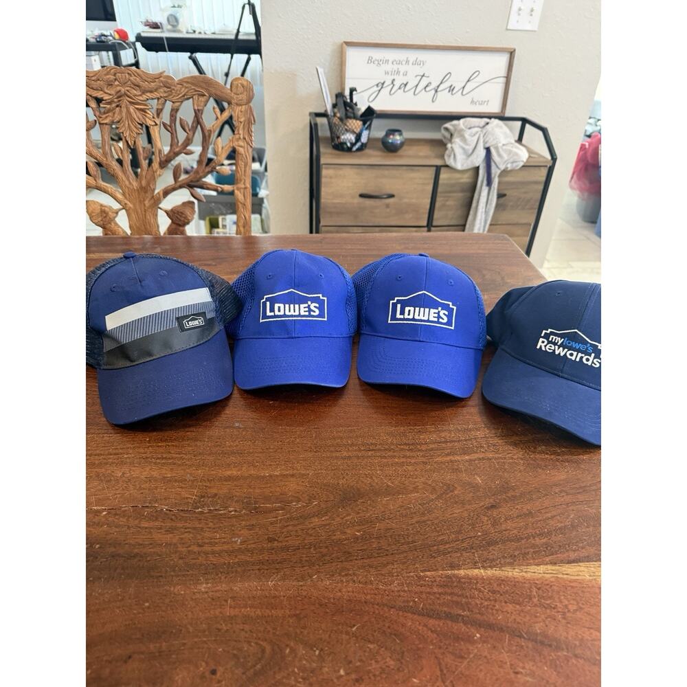 LOT of 4 Lowes Hats Cap Grey Blu Adjustable